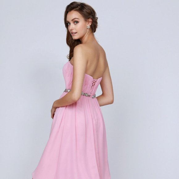 NEW SLEEVELESS STRAPLESS A-LINE POLYESTER GOWN WITH EMBROIDERED WAISTLINE JT 747 - Picture 4 of 9